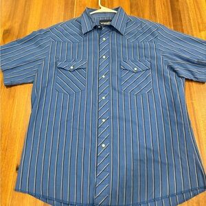 1990s Wrangler Western Snap Button Shirt Men’s Large Blue Pinstripe